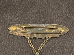 Akron Commandery No. 25 Zeppelin, airship pin back badge with tire drop