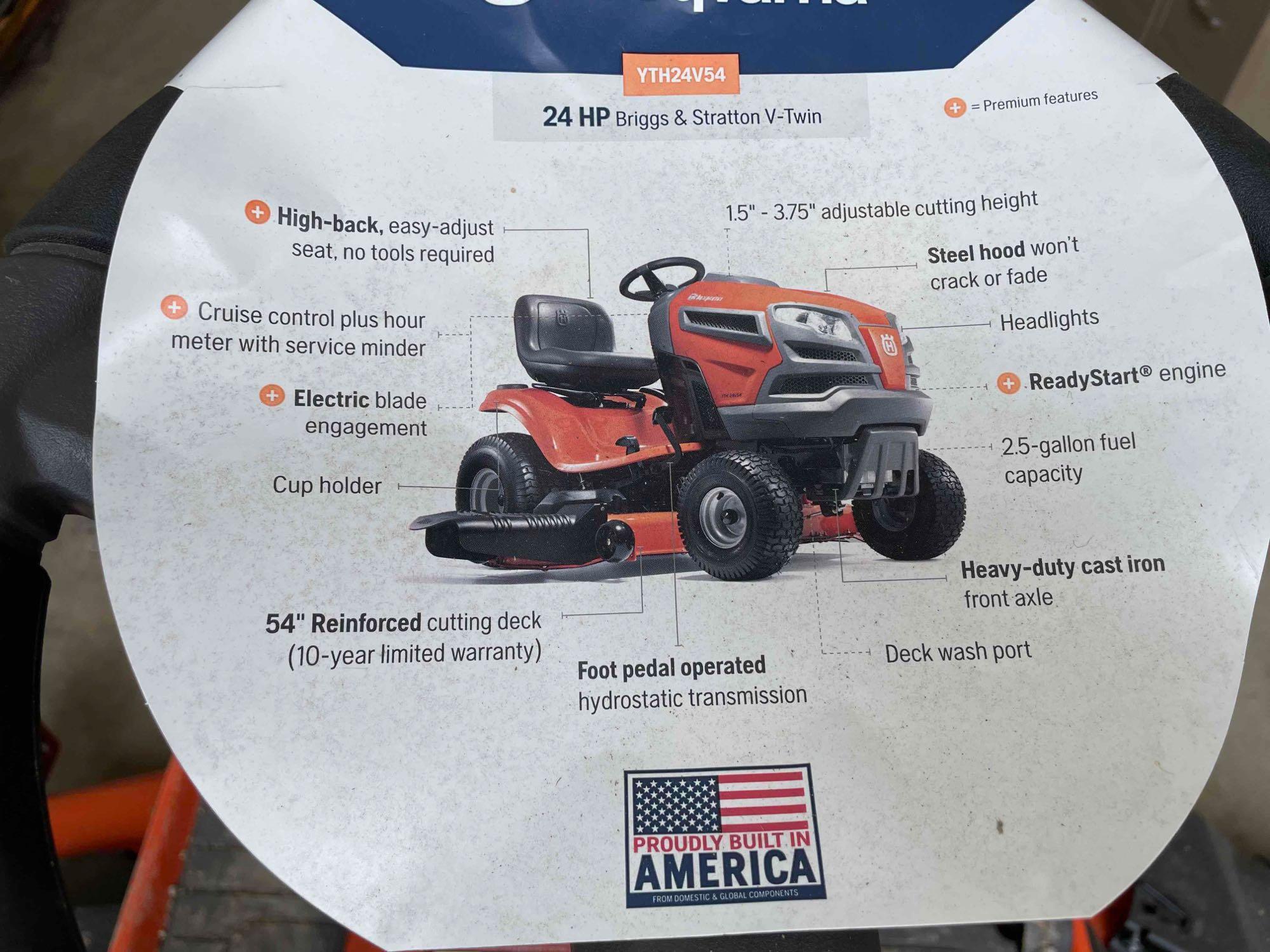 New Husqvarna YTH 24V54? lawn mower, 0.8hrs