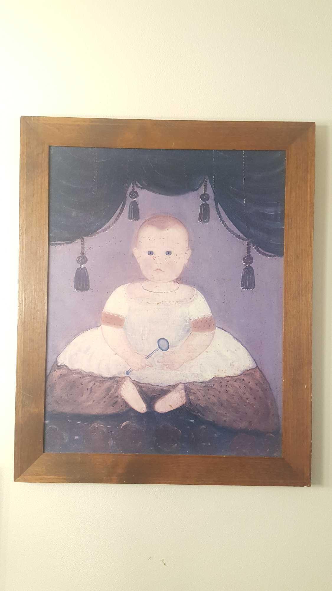 Primitive style print on canvas of a baby