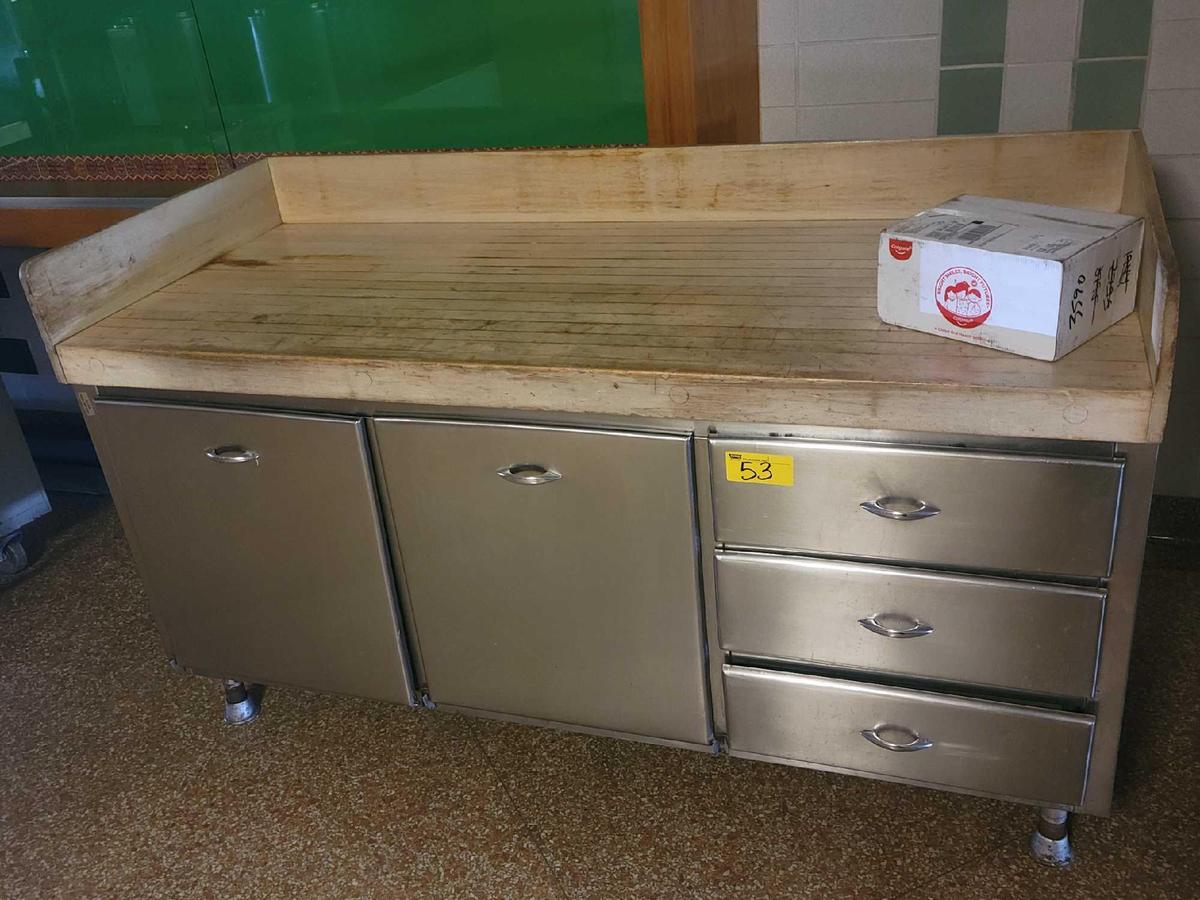 6ft butcher block top stainless cabinet with flour bins