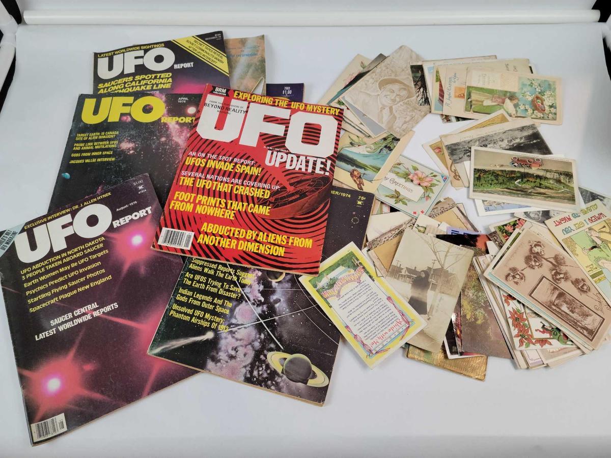UFO magazines and postcards