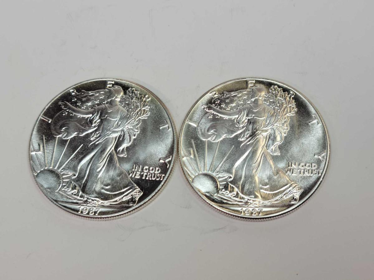 2 1987 American eagle 1oz fine silver dollars