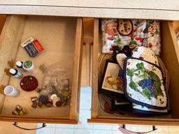 contents of lower kitchen cabinets and drawers, pans, baking items and more