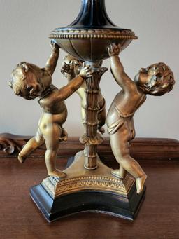 Old vintage 3 cherub / putti angel lamp, 6 candle bulbs