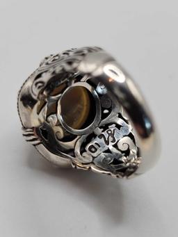 Designer signed 18k gold, sterling silver, Mabe pearl ring