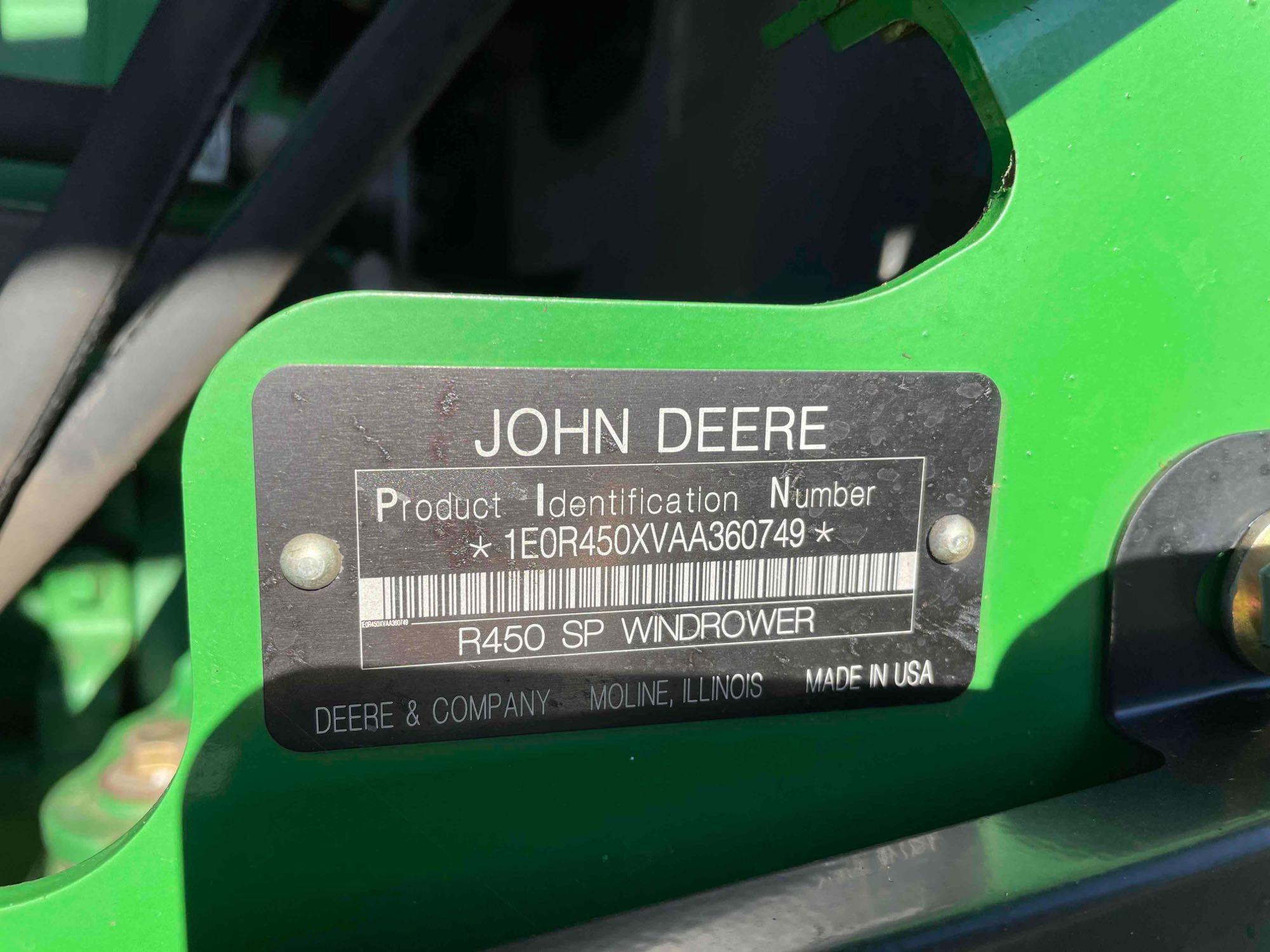 2010 John Deere R450 self-propelled windrower