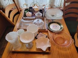 Milk glass, light shades, footed custer candy dish, Westmoreland and more