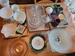 Milk glass, light shades, footed custer candy dish, Westmoreland and more