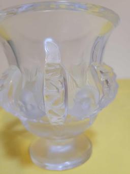Lalique Crystal Dampierre Footed Vase Compote Dish Sparrows