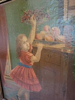 Antique frame print on board 21 inches tall