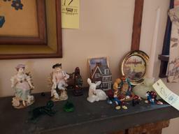 Contents of Fireplace Mantle - Glass Figurines, Small Decor, Candleholders, & more