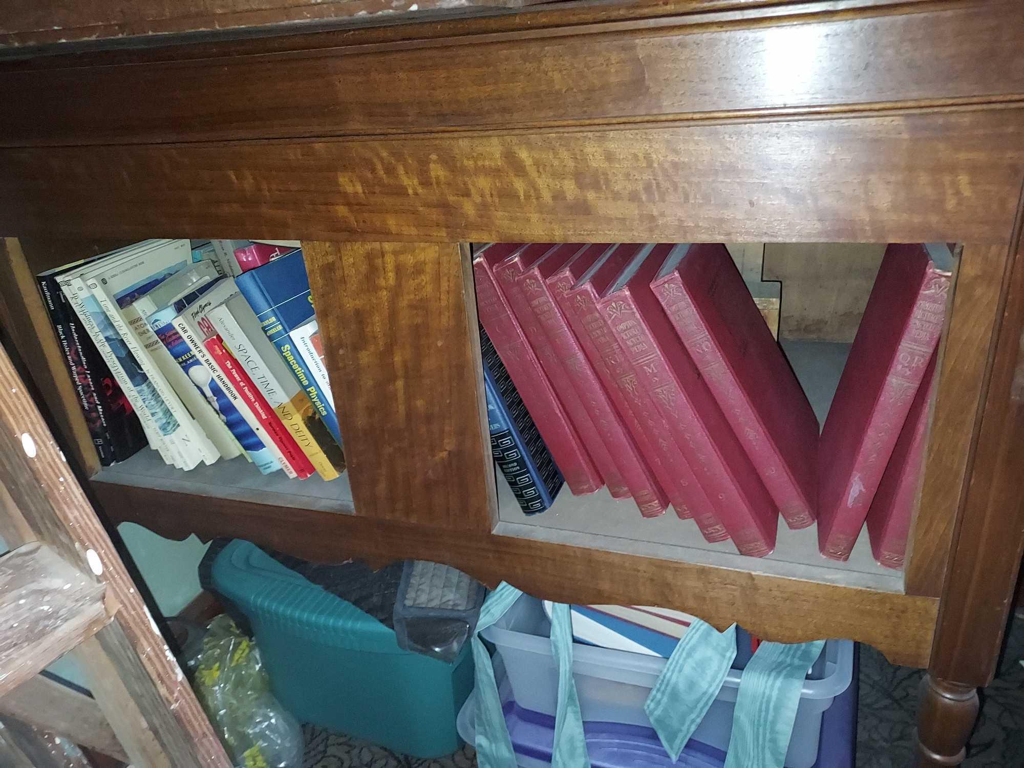 Large Assortment of Vintage Medical Books & Wooden Cabinet Frame