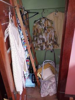 Contents of Bedroom Closet - Blankets, Clothes, Adult Diapers, a Walker, & more