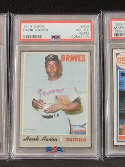 4 PSA Graded 1967 Roberto Clemente 1980 Rickey Henderson RC 1970 Hank Aaron 1985 Mark McGwire RC