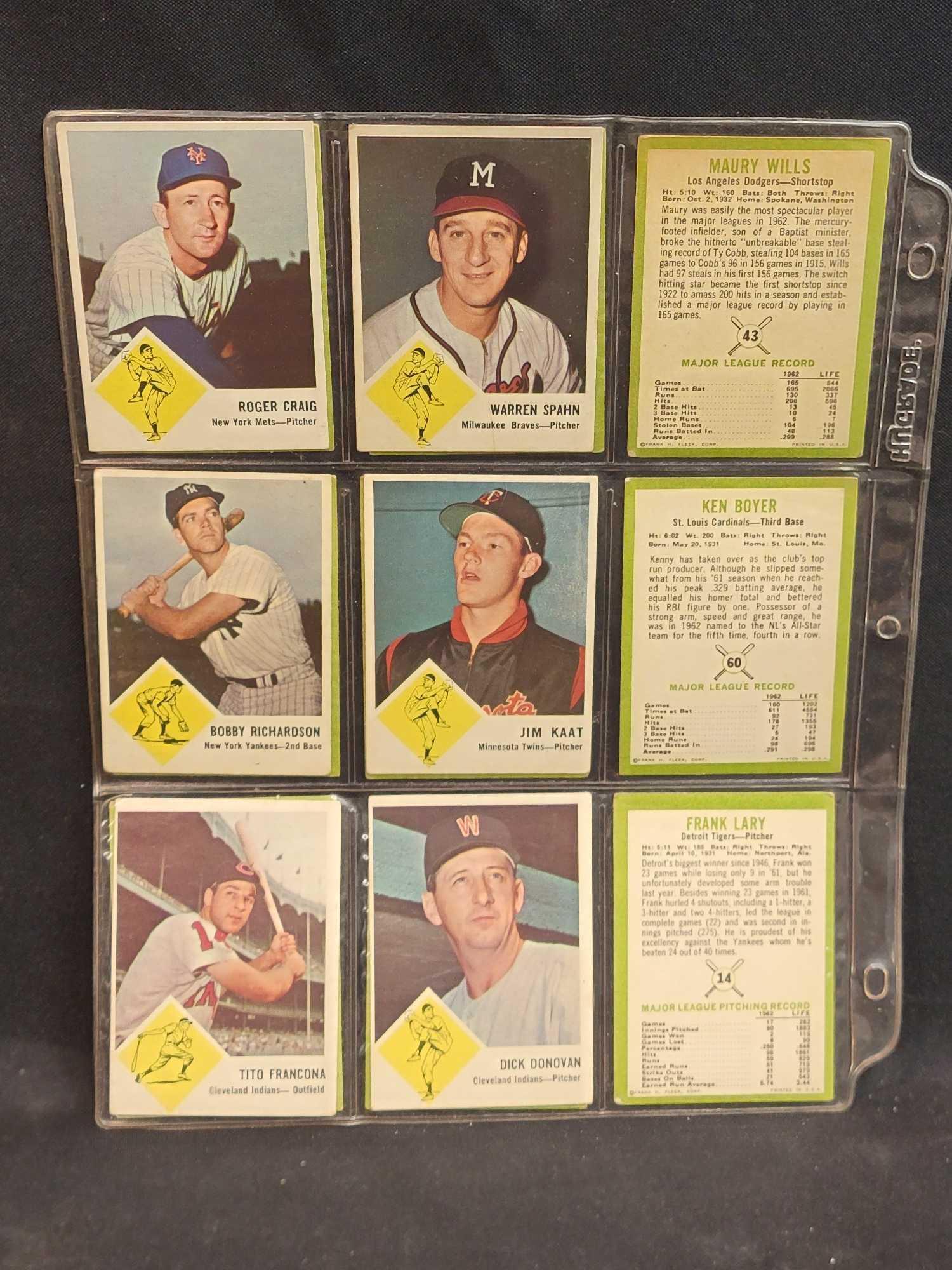 1961 Fleer Baseball partial set 130 different plus 15 different 1963 Fleer