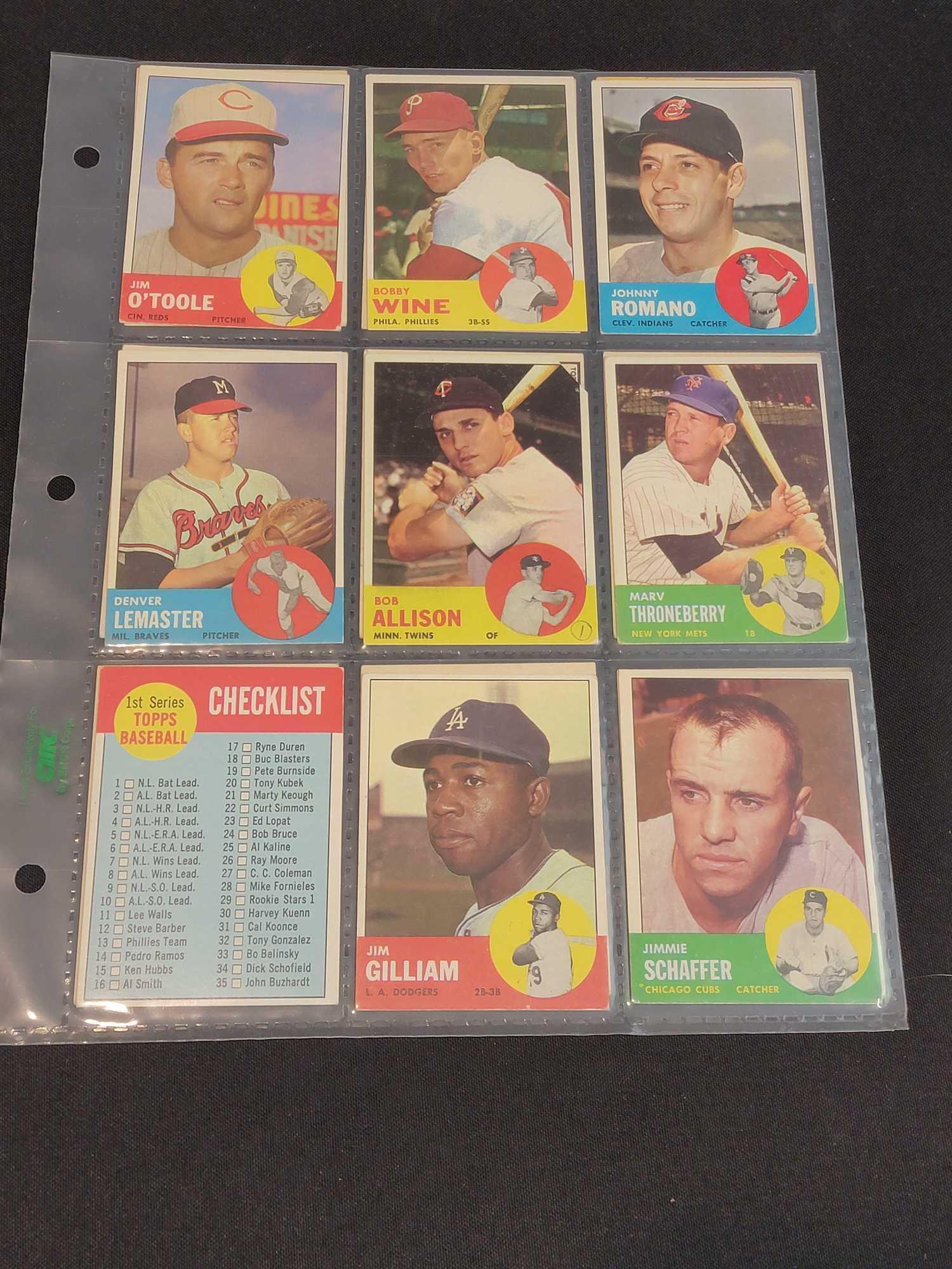 1963 Topps Baseball 180 different cards partial set HOFers Stars Leaders Commons