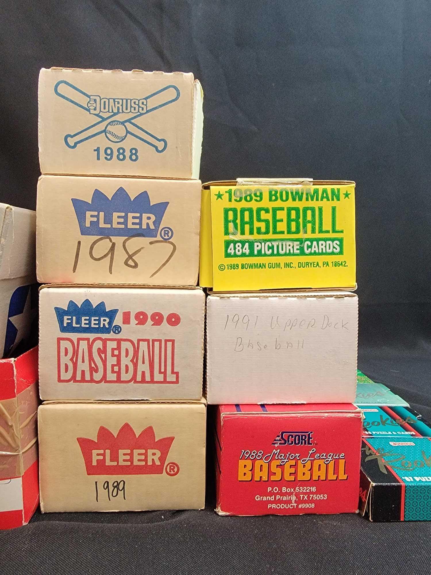 1987 to 1990 Baseball complete sets plus several boxes mixed sports cards HOFers RCs