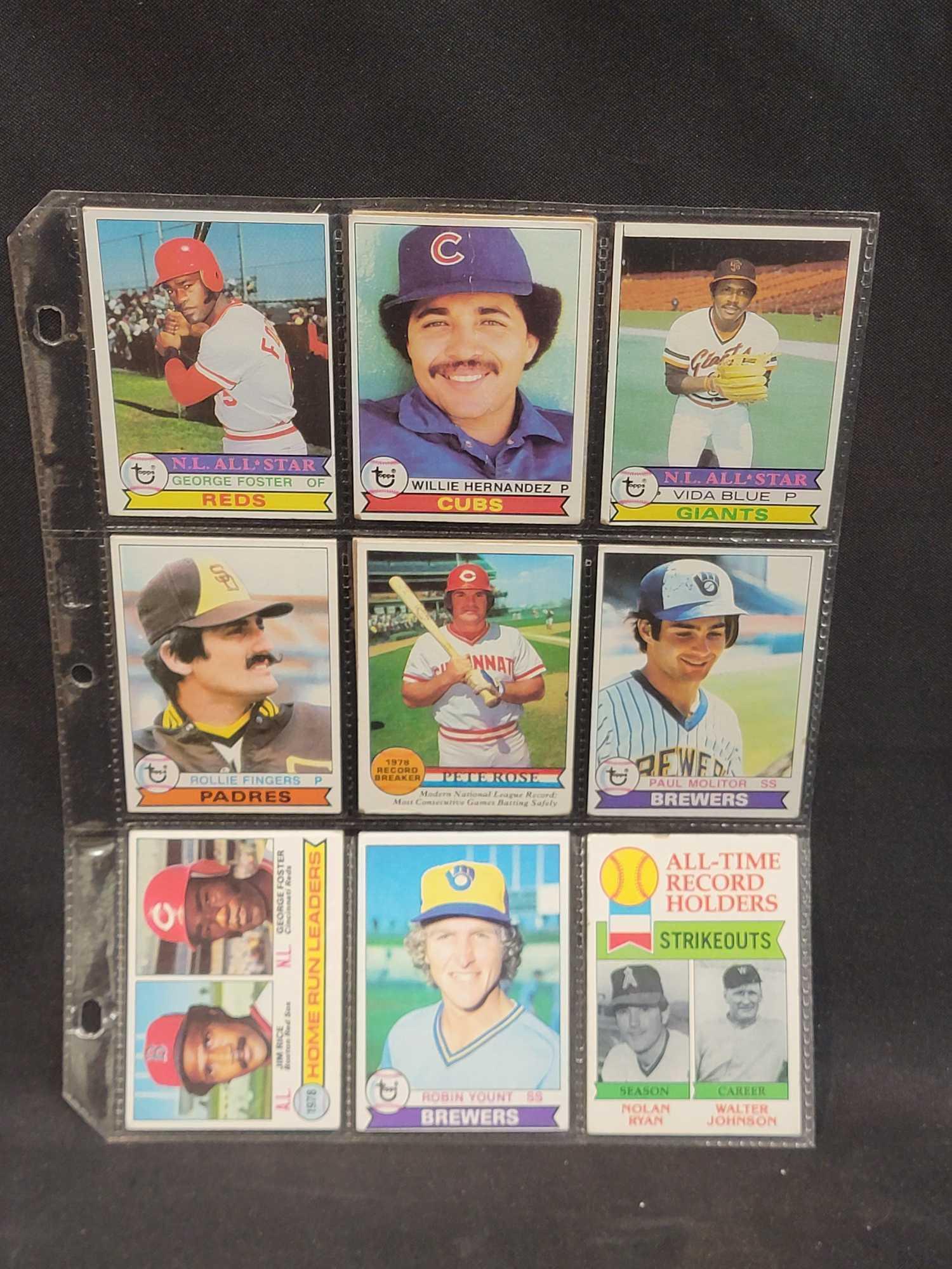 11 pages of Baseball cards HOFers RCs 1957 to 1979