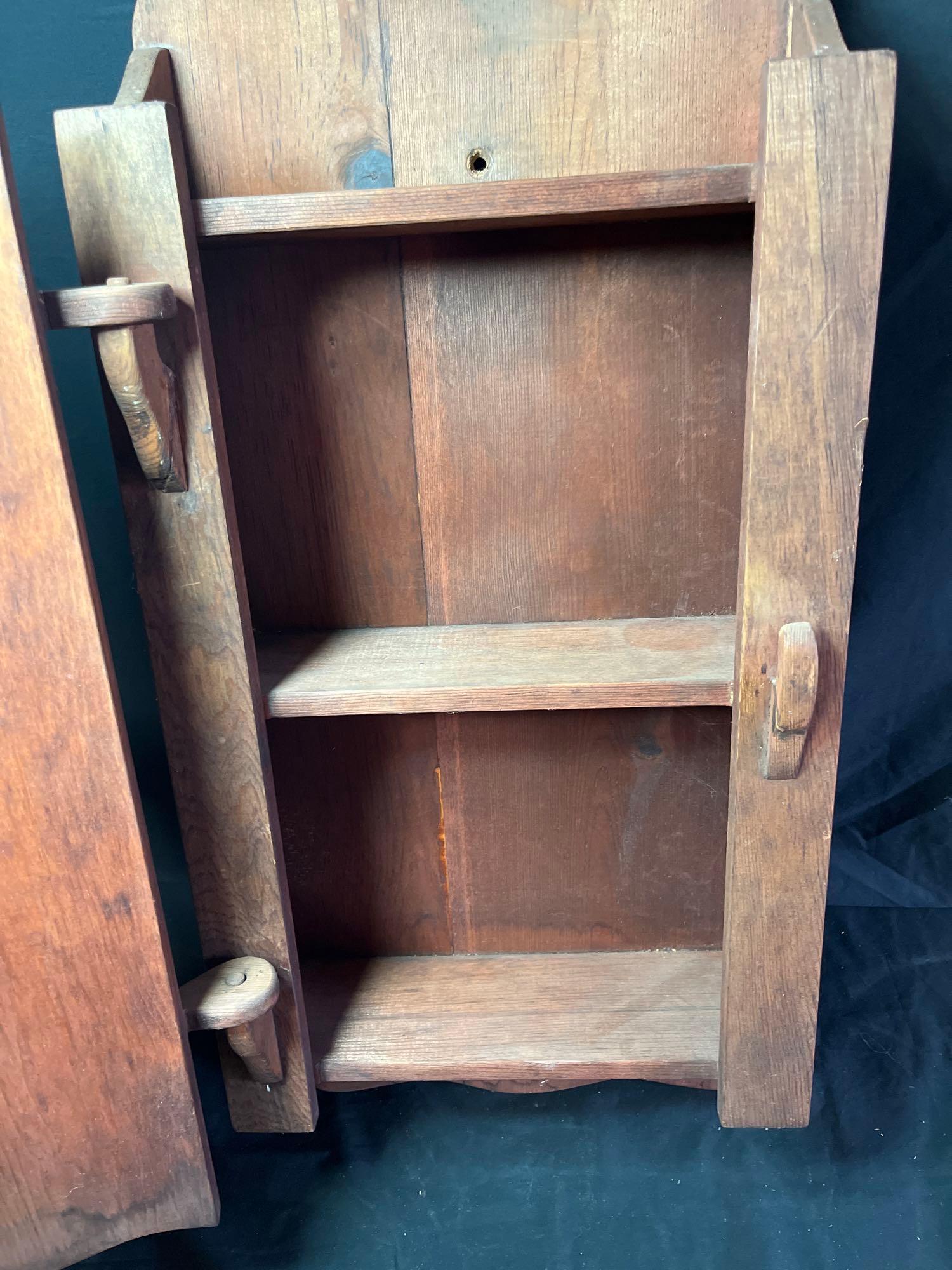 Pine wall hanging cupboard with wood latch