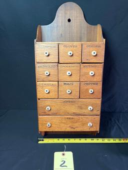 Antique wall hanging 11 drawer spice box