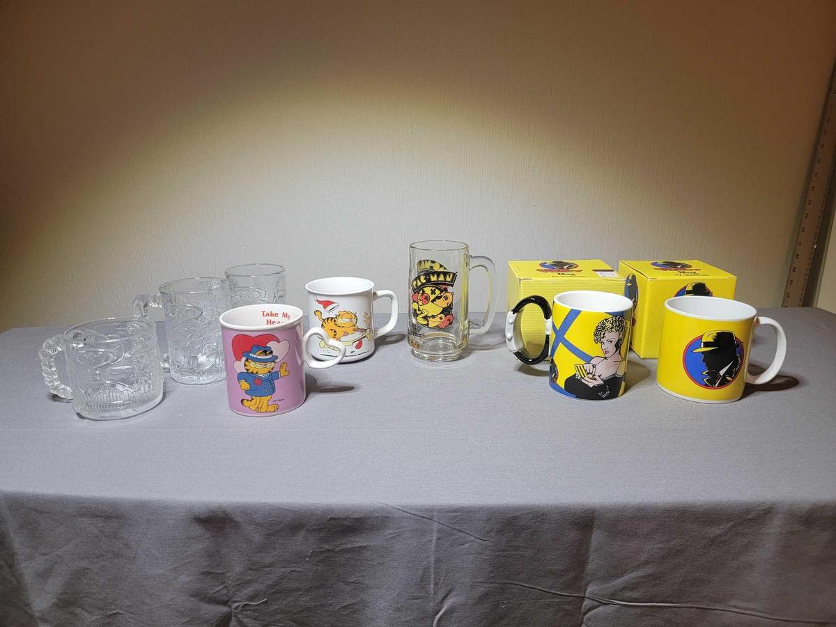 Group Vintage Character Mugs Batman Dick Tracy Pac-Man Garfield