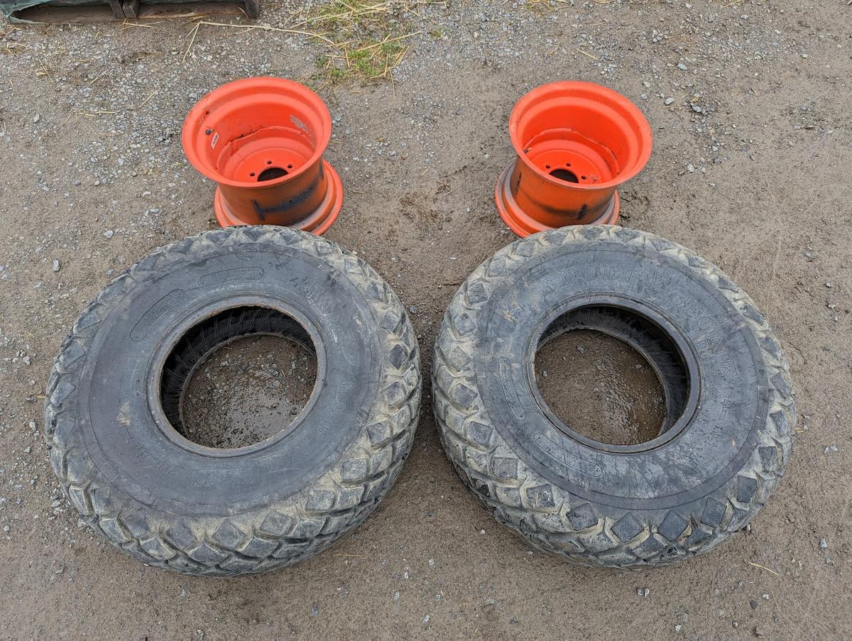 Pair 13.6-16 turf tires w/ 5 bolt Kubota rims