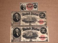 (2) Red Seal $2 Bills and .25 Cent Blanket