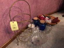 Decorative plate stand, jars, compote, basket and chair cover