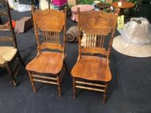 Pair of Oak Press Back Chairs