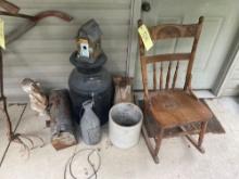 3 Gallon Crock, Rocking Chair, Bird Houses, Mailbox, Decor