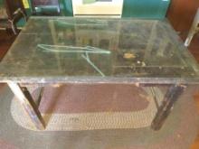 Primitive Wooden Farm table stable and sturdy
