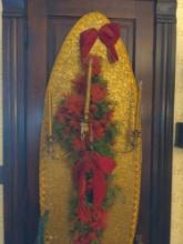 Christmas Decorations Lot Wicker Sleigh 4 ft. Artificial tree and Decorated wall sconce panel