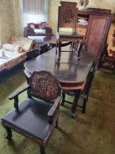 Antique or vintage finely carved Asian table and 7 chairs