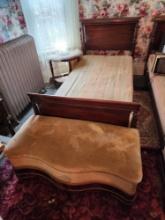 Bedroom Lot, 2 Antique Twin size Beds and 2 Antique Rosewood Veneer Crushed Velvet Settee