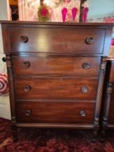 Vintage tall chest of drawers: contents & religious prints