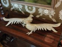 (2) vintage cast brass pheasant statues