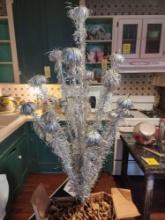 Vintage 6' aluminum Christmas tree w/ pom pom ends