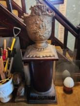 Huge antique column pedestal with cast iron urn
