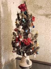 Vintage bottle brush tree, lights, with ornaments