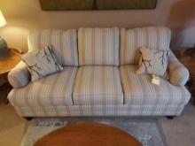 Clean Bassett Striped Couch w/ 2 Pillows
