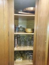Contents of Kitchen Cabinet - Glassware, Stemware, & Wood Serving Bowl