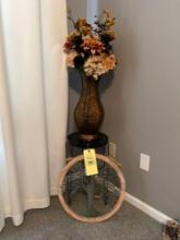 Decorative Metal Stand, Artificial Flowers, and Wall Art