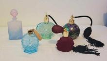 5 Assorted vintage perfume bottles, carnival and Italy numbered piece
