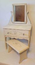 Vintage childs size painted vanity and bench