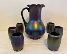 Amber glass Pitcher and 6 tumblers