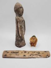 Oddities: early wooden idol, Chinese netsuke, Eskimo Indian scrimshaw
