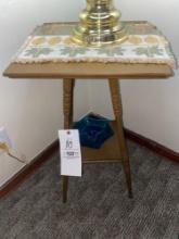 Antique lamp table and blue glass