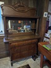 Antique dresser base, vintage Oak server top with claw feet and mirror