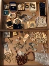 2 boxes of costume jewelry, necklaces, rings and more