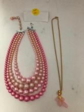 Pink Round Bead Costume Necklace & Pink Crystal Costume Necklace